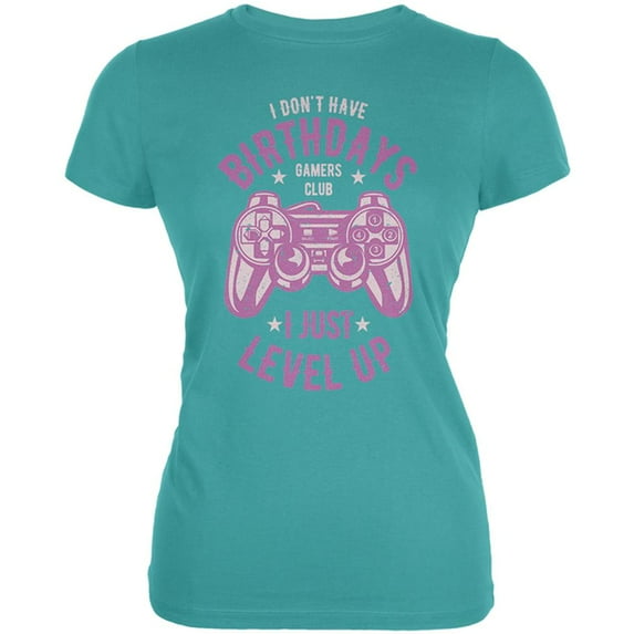 Gamer Birthday Level Up Pink Juniors Soft T Shirt Blue X-LG