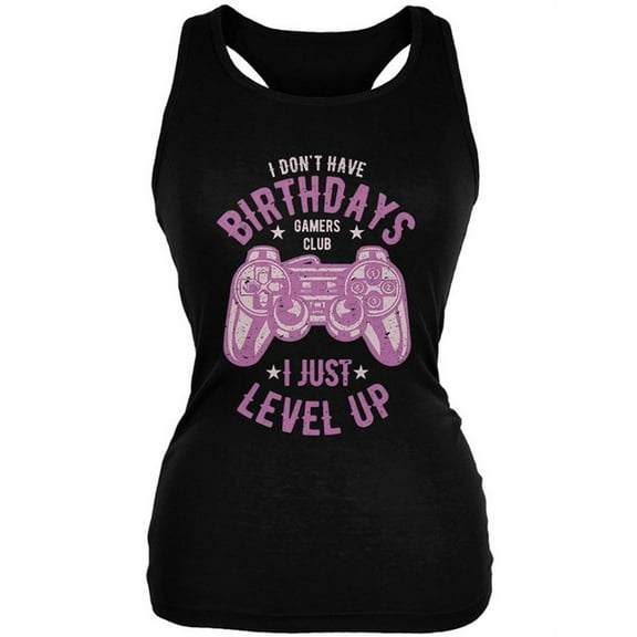Gamer Birthday Level Up Pink Juniors Soft Tank Top Black X-LG