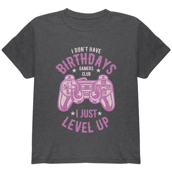 Gamer Birthday Level Up Pink Youth T Shirt Dark Heather YSM