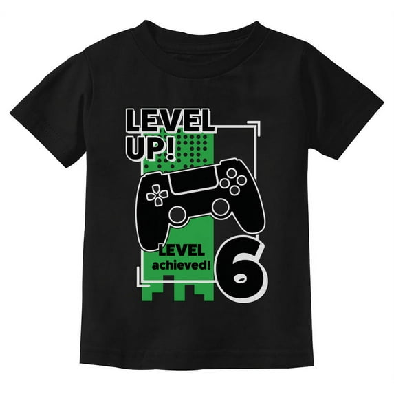 Gamer Birthday Shirt Level Up Video Game 6th Birthday Youth Kids T-Shirt Medium Black
