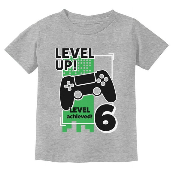 Gamer Birthday Shirt Level Up Video Game 6th Birthday Youth Kids T-Shirt Medium Gray