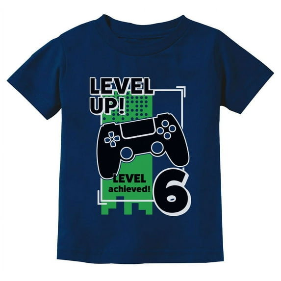 Gamer Birthday Shirt Level Up Video Game 6th Birthday Youth Kids T-Shirt X-Small Navy