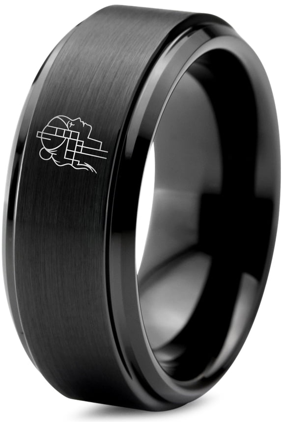Gamer Black Jewelry Minimalist Tungsten Retirement Dome Ring Wedding Present Mom Men Gay