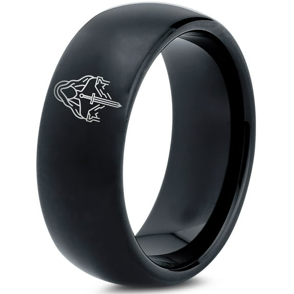 Gamer Black Tungsten Valentines Gift for Him Initial Ring Wedding Jewelry Satin Mom Men