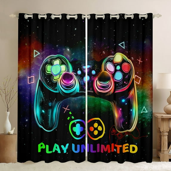 Gamer 30%-50% Blackout Curtains Gaming Curtains for Living Room 2 Panels (38Wx45L) Gamer Gifts,Game Consoles Curtains Drapes Rainbow Galaxy Window Curtains