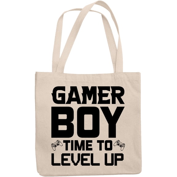 Gamer Boy, Time to Level Up, Video Gaming Lover or Enthusiast, 12oz Canvas Tote Bag