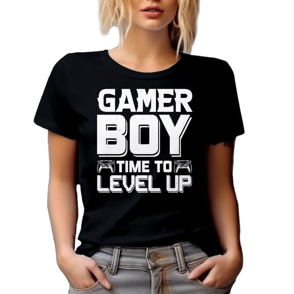 Gamer Boy, Time to Level Up - Video Gaming Lover or Enthusiast, Black T-Shirt, XL