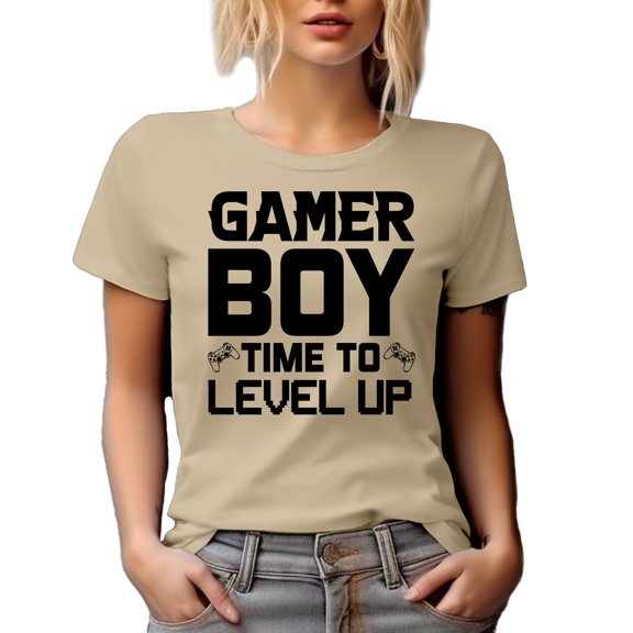 Gamer Boy, Time to Level Up, Video Gaming Lover or Enthusiast, Tan T-Shirt, 3XL