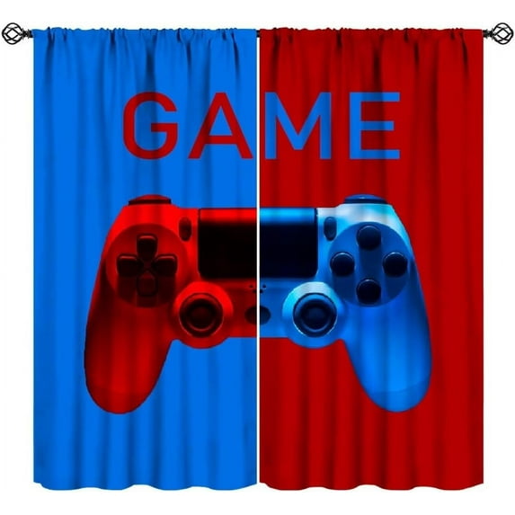 Gamer Boys Curtains, Red Blue Gaming Window Drapes Kids Teens Video Game Gamepad Window Treatments for Bedroom Living Room, (W21xL63 Inch) x2 Panels