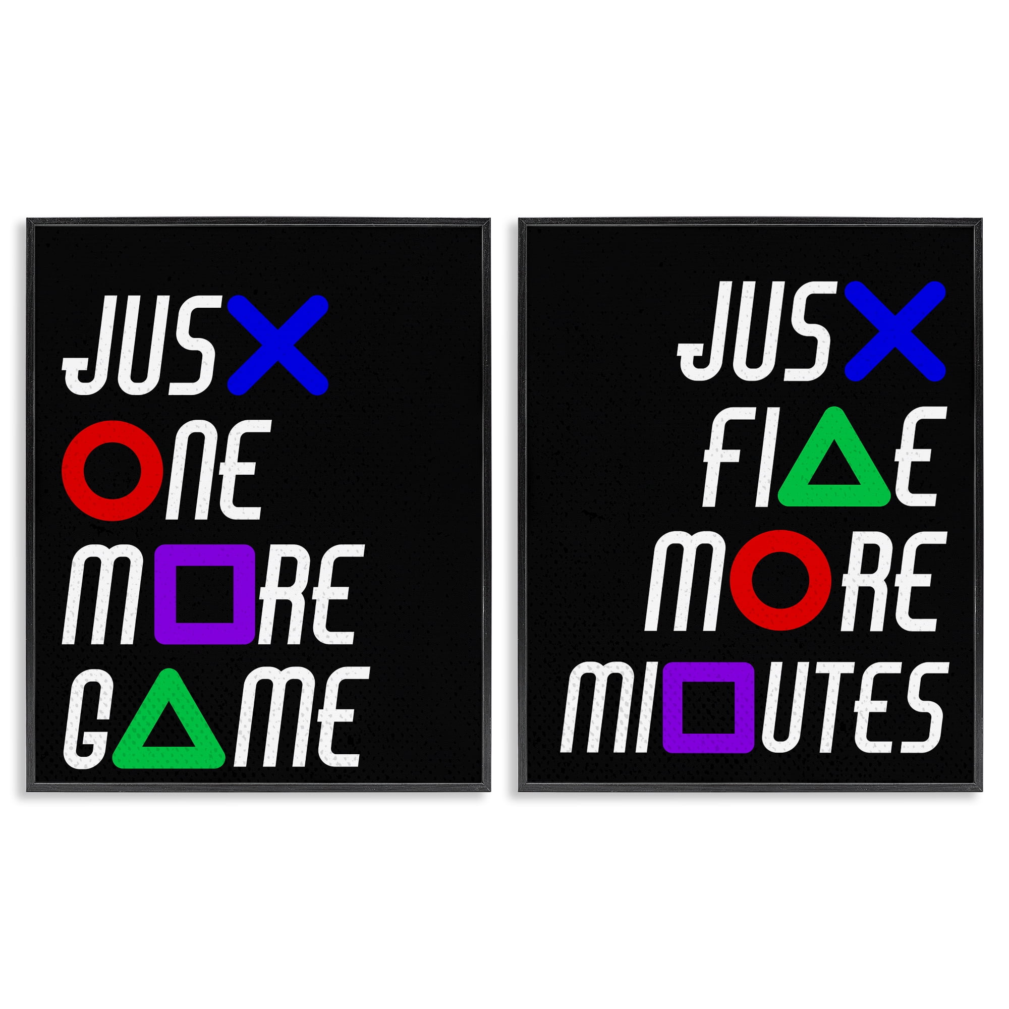 Gamer Button Symbols Phrases 2 Piece Black Framed Giclee Art Set, design by Kim Allen