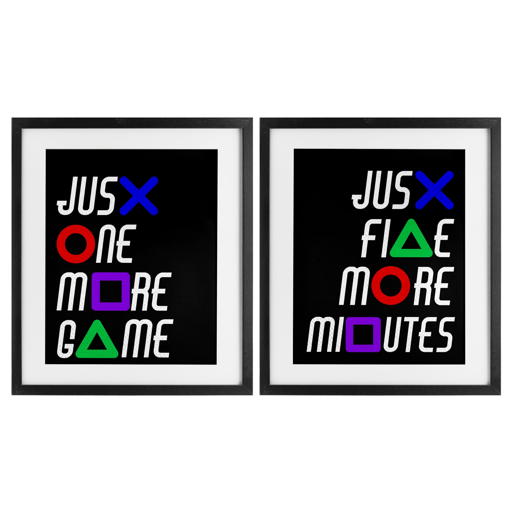 Gamer Button Symbols Phrases 2 Piece Black Framed Print Under Glass Set, design by Kim Allen