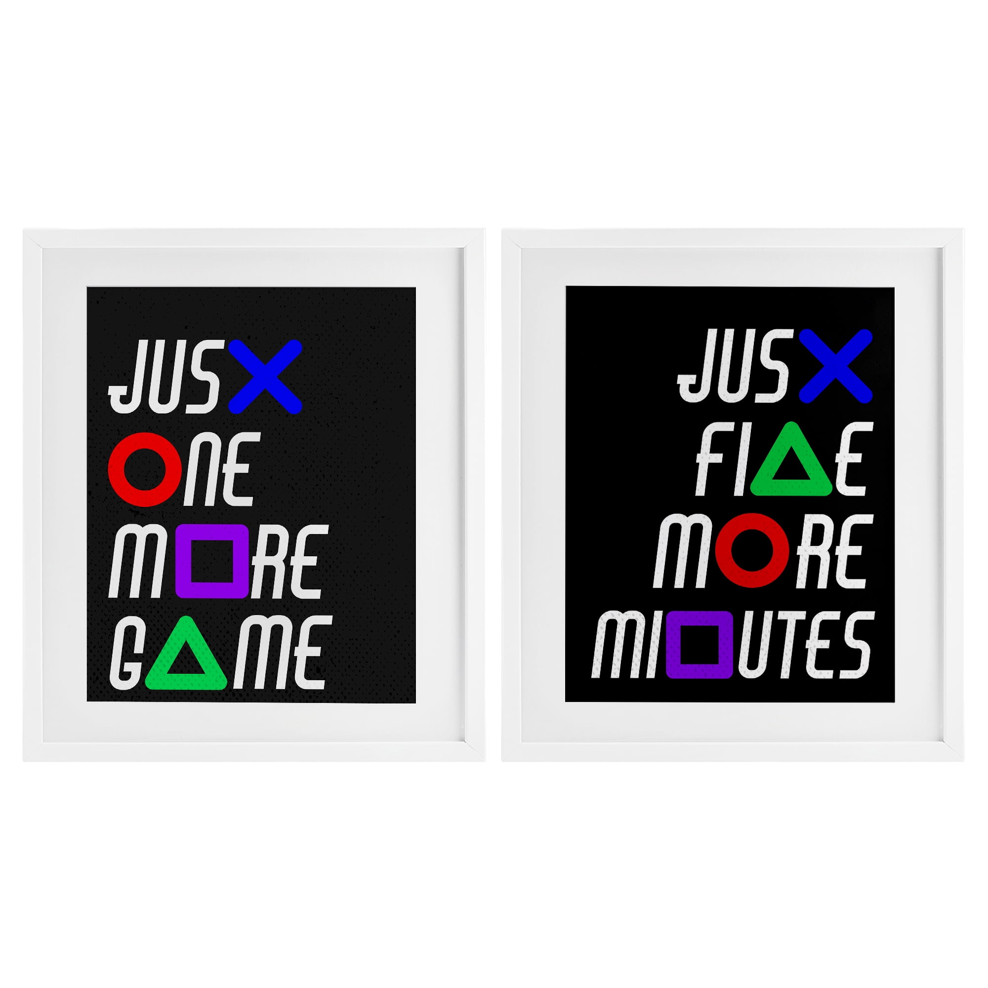 Gamer Button Symbols Phrases 2 Piece White Framed Print Under Glass Set, design by Kim Allen