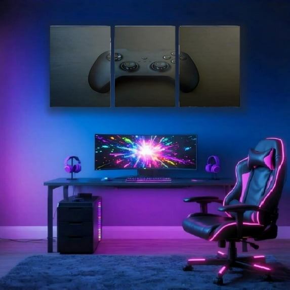 Gamer Canvas Wall Art Set of 3,Red and Black Gaming Artwork Posters Grey Video Game Room Decor Bathroom Pictures Wall Decor