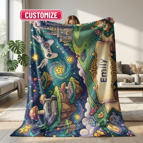 Gamer Castle Controller Flannel Blanket - Cozy Gaming World Retro