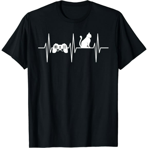 Gamer Cat Shirt Gaming Cat Lover Heartbeat Video Gaming T-Shirt