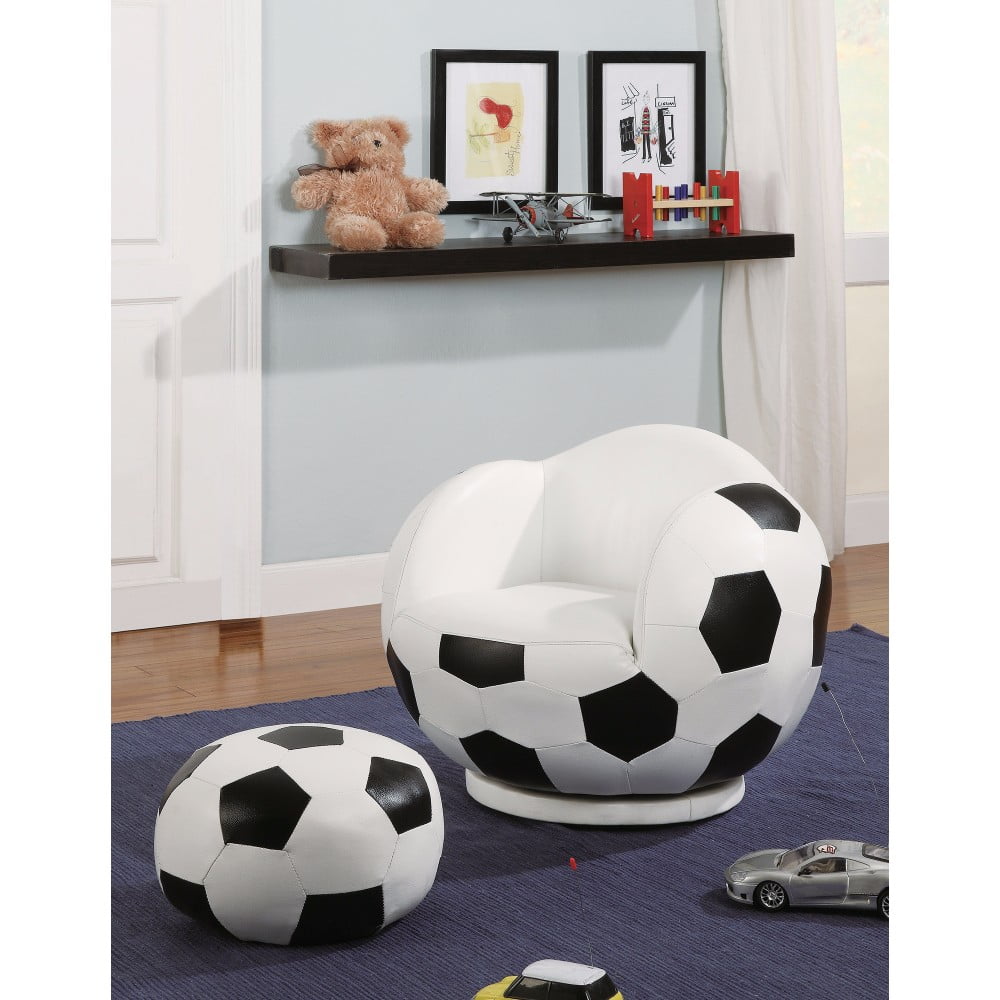 Gamer Choice Soccer Ball Chair & Ottoman, White/Black