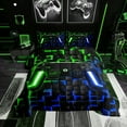 thumbnail image 1 of Gamer Comforter Set Teen Twin Bedding, Green Navy Blue Buffalo, Black Reversible, 1 of 7