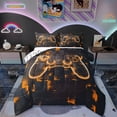 thumbnail image 1 of Gamer Comforter Sets Gaming Room Bedding Full Soft Reversible Bedding Comforter Sets, Orange Geometry Honeycomb Print Duvet Insert 3 Pcs, Modern Abstract Plaid Quilt, 1 of 7