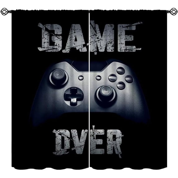 Gamer Curtains for Boys Bedroom, Game Over Window Curtain for Kids Gamer Room Decor Video Gamepad Window Treatments Living Room, (W21xL54 Inch) x2 Panels
