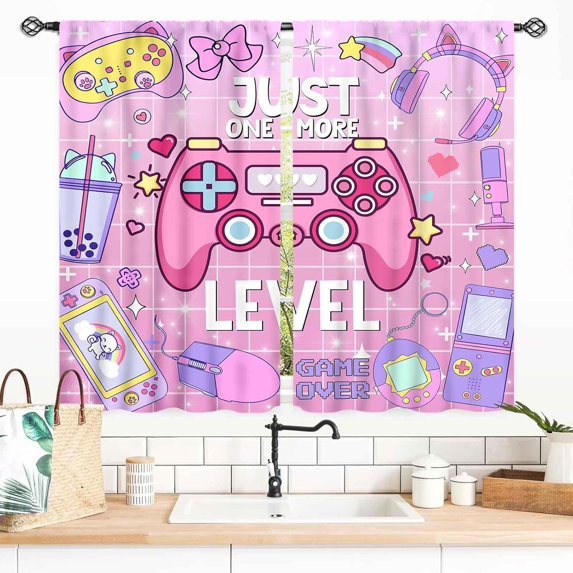 Gamer Curtains for Girls Boys Room, Cute Pink Gaming Controller Anime Gamer Window Drapes for Kids Teens Living Room Bedroom Playroom Decor Gamepad Video Game Room 2 Panels, 27.5x36 Inch