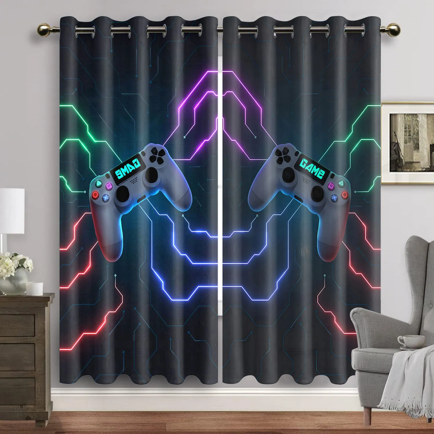 Gamer Curtains for Boys Bedroom Gaming Room Decor Window Curtains
