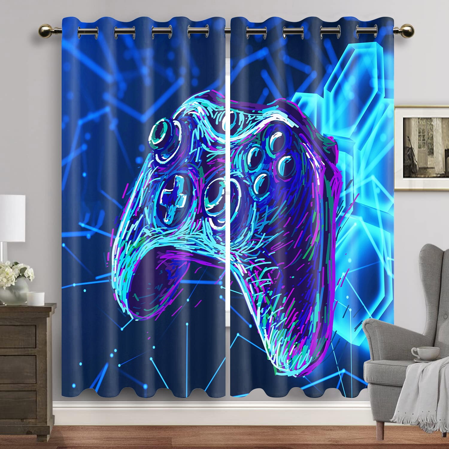 Gamer Curtains for Boys Bedroom Gaming Room Decor Window Curtains ...