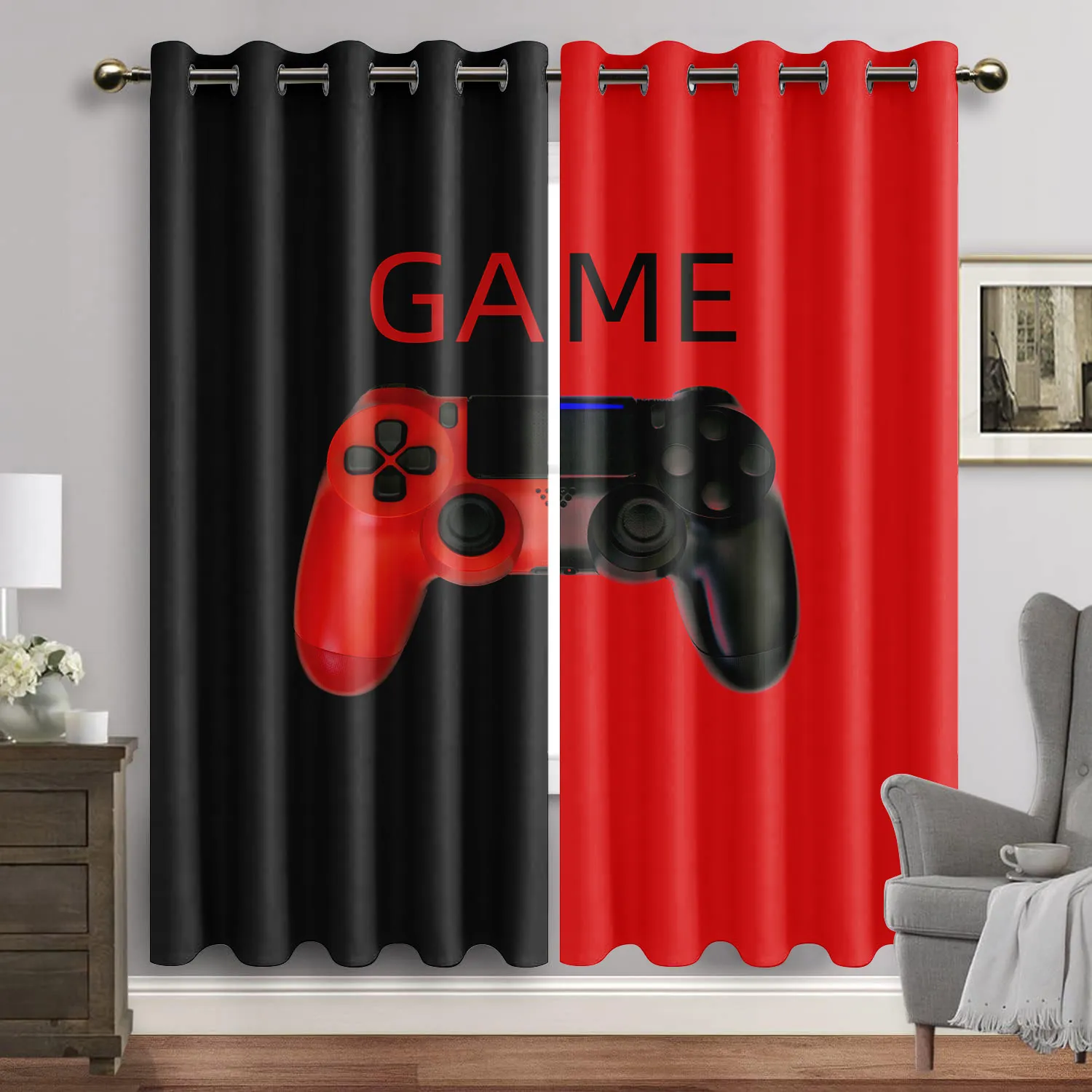 Gamer Curtains for Boys Bedroom Gaming Room Decor Window Curtains ...