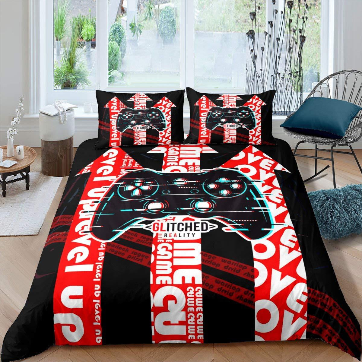Gamer Duvet Cover Gaming Bedding Set Video Game Fluorescent Comforter
