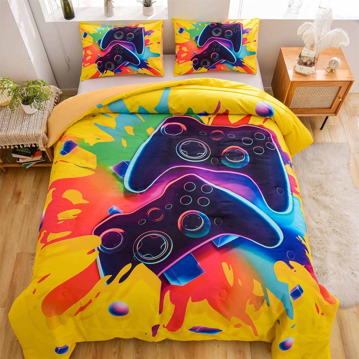 Gamer Duvet Cover,Modern Console Game Controller Bedding Set Twin Full