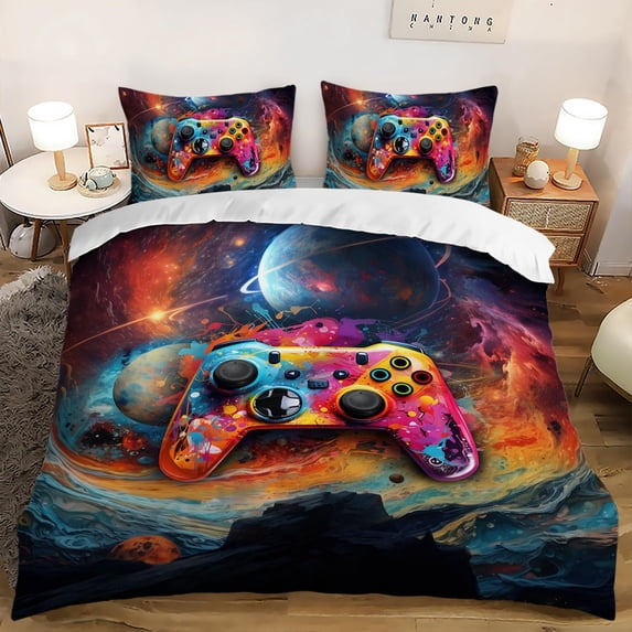Gamer Duvet Cover Set for Boys, Colorful Gamepad Controller Comforter Cover for Kids Boys,Boys Video Games Duvet Cover,1 Quilt Cover and 2 Pillowcases,3PCS