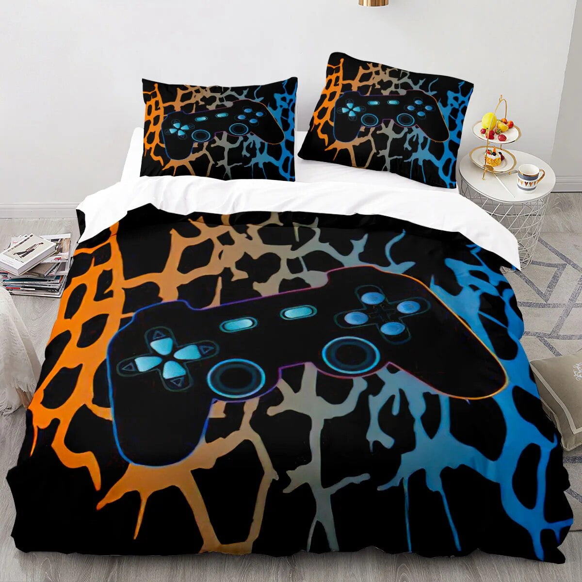 Gamer Duvet Cover Set Video Game Gaming Boys Gamepad Action Blue