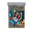 thumbnail image 1 of Gamer Fitted Sheet & Pillow Sham Set, Skeleton Programmer Hacker in Virtual Reality Eating Fast Food Theme Illustration, Decorative Printed 6 Piece Bedding Decor Set, Full, Multicolor, by Ambesonne, 1 of 3