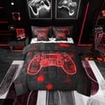 thumbnail image 1 of Gamer Full Comforter Set With Sheets ,Gaming Bedding Set 3D Neon Gamepad Video Game 7 Piece Bed In A Bag Geometric Grid Bed Set Red Black, 1 of 6