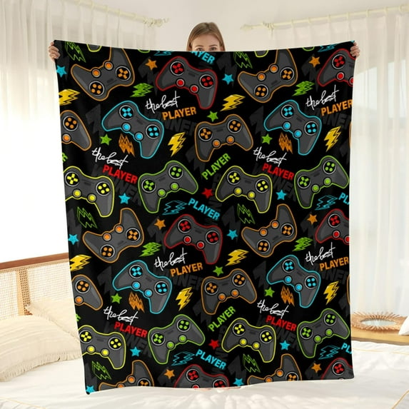 Gamer Game Controller Blanket Kids Boys Colorful Gaming Gamepad Gifts Toys for Teen Teenage Birthday Christmas Valentines Day Bedroom Decor Soft Cozy Colorful Throw Black 50"x60"