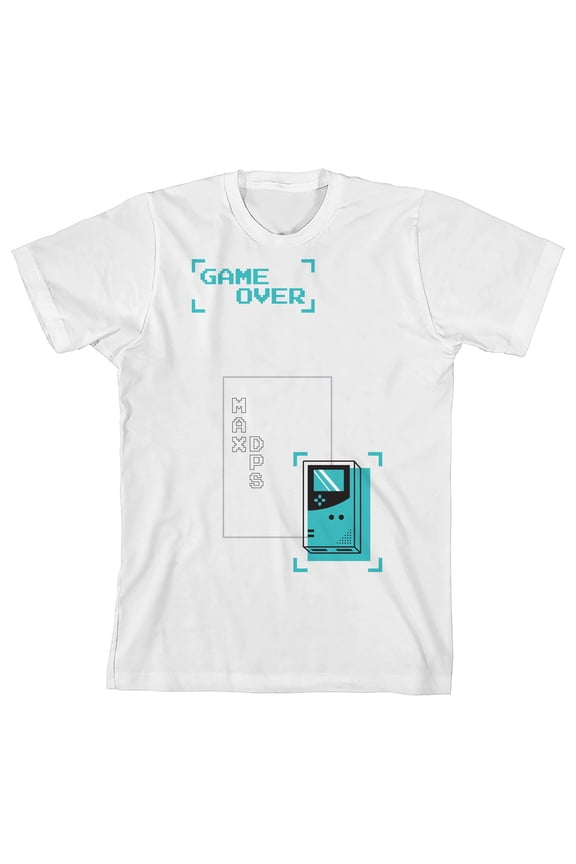 Gamer Game Over MAX DPS Youth White Short Sleeve Crew Neck Tee.-Small
