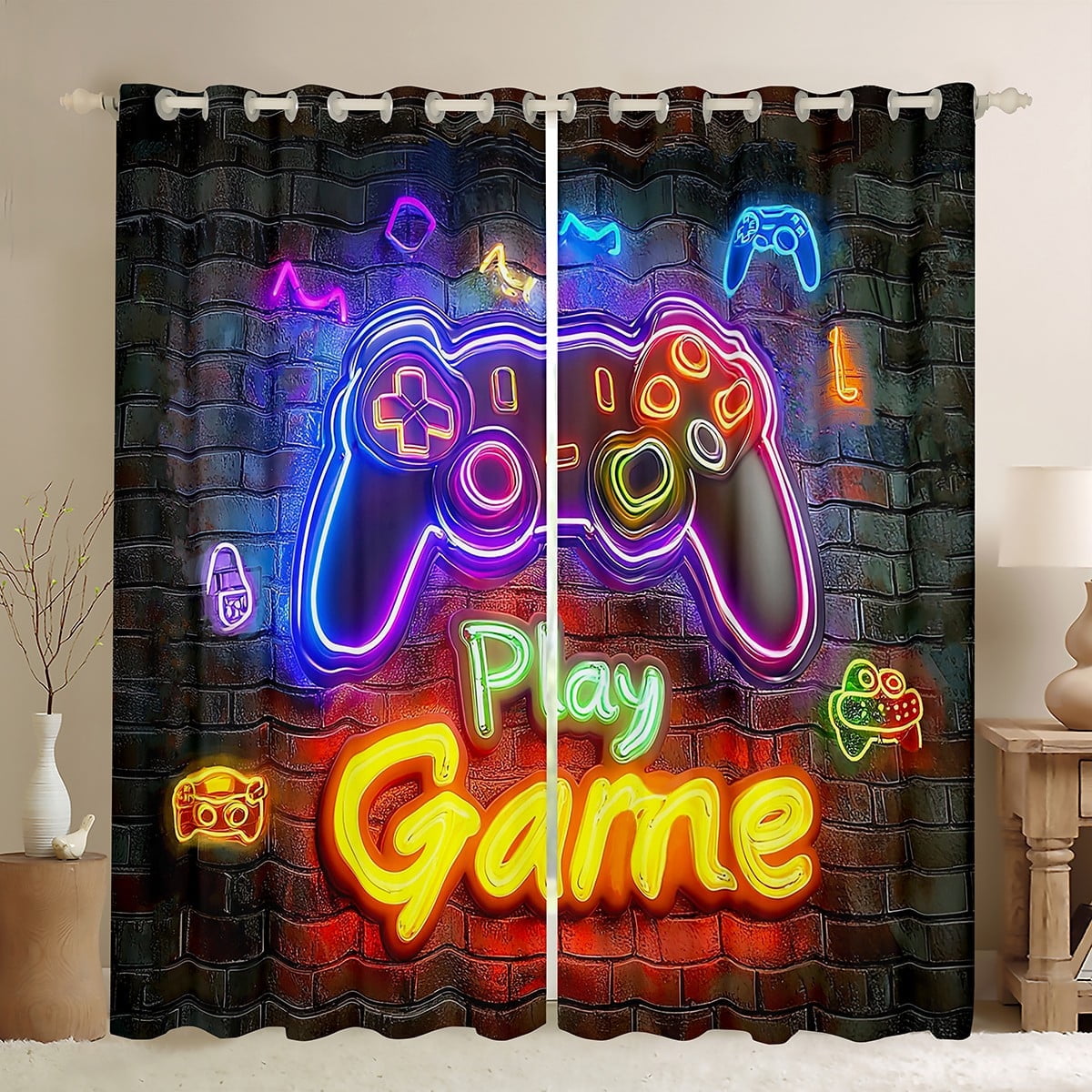 Gamer Gaming Curtains Retro Neon Gaming 30%-50% Blackout Curtains Teen ...