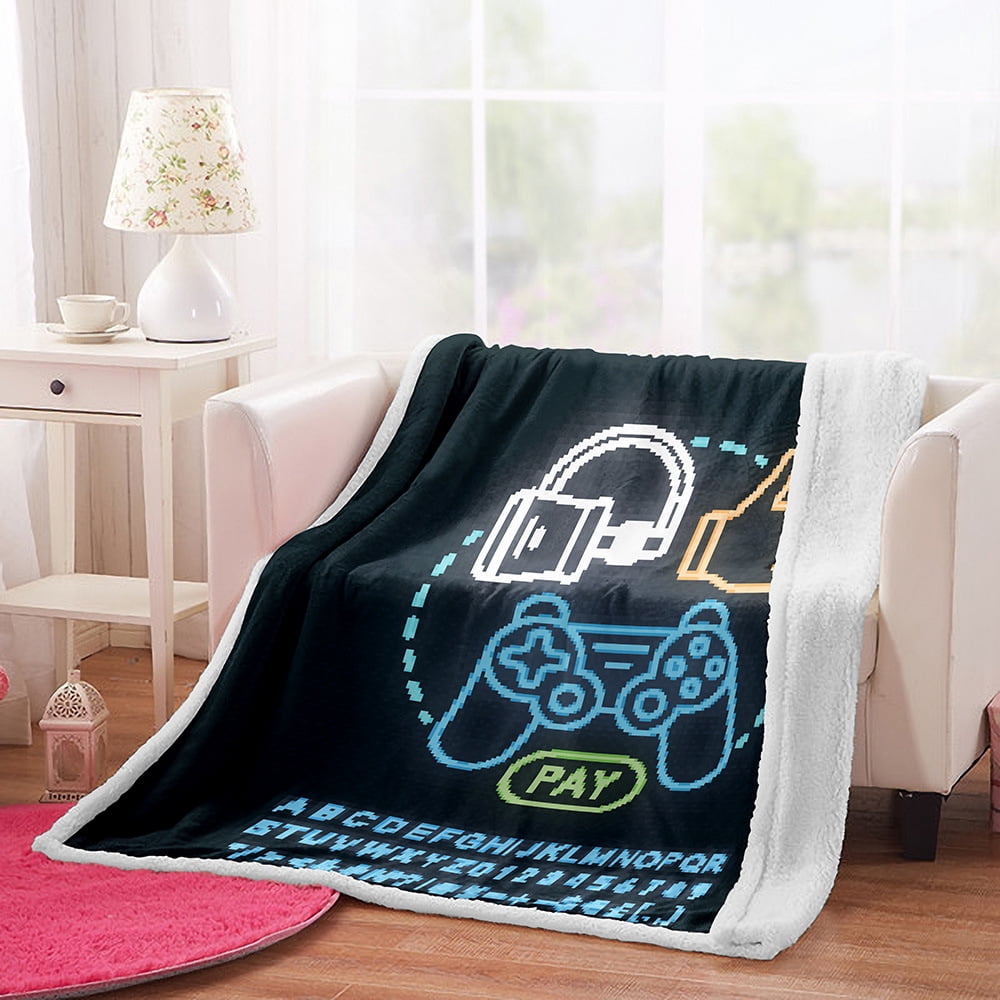 Gamer Gaming Fleece Flannel Throw Video Game Gamepad Pattern Blankets