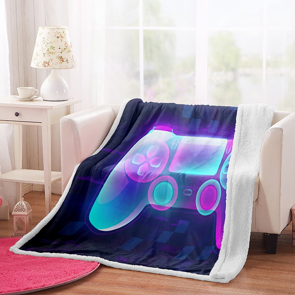 Gamer Gaming Fleece Flannel Throw Video Game Gamepad Pattern Blankets