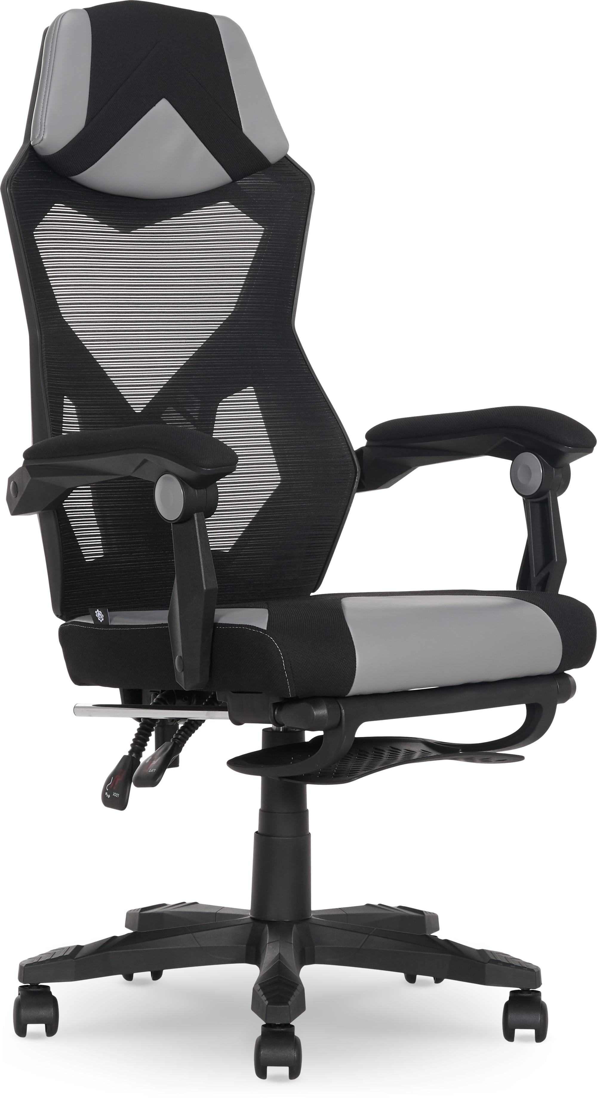 Gamer Gear Gaming Office Chair with Extendable Leg Rest, Gray/Black Fabric Upholstery  (图1) Gamer Gear Gaming Office Chair with Extendable Leg Rest, Gray/Black Fabric Upholstery  (图1)