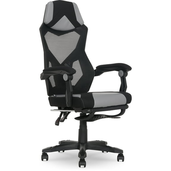 Gamer Gear Gaming Office Chair with Extendable Leg Rest, Gray/Black Fabric Upholstery