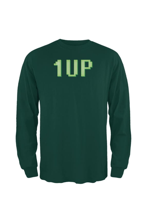 Gamer Geek Birthday 1 Up Extra Life Mens Long Sleeve T Shirt Forest Green MD