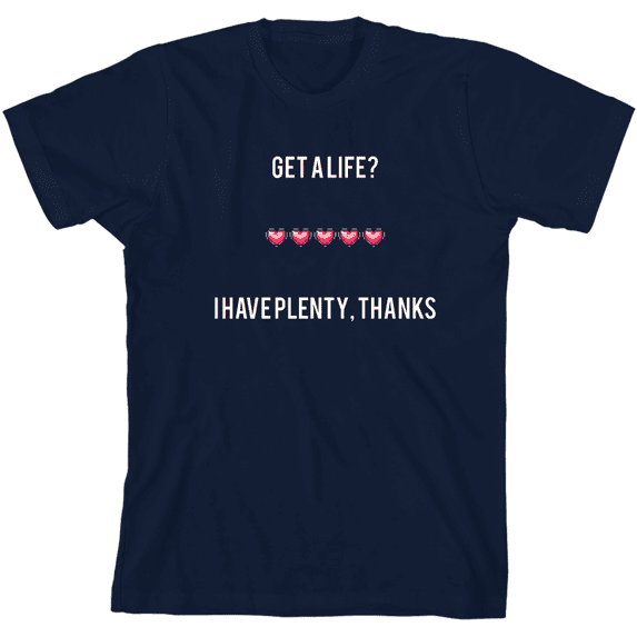 Gamer Get a Life Youth Navy Blue Crew Neck Short Sleeve Tee-Large
