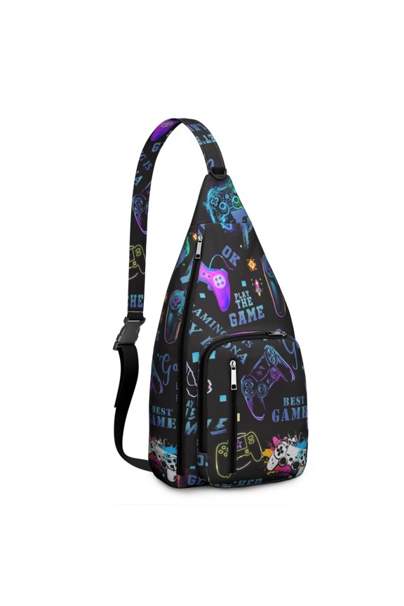 Gamer Gift Sling Backpack - Digital Loading Screen & Strategy Mode Pattern, Fashionable Water-Resistant Pack for Students