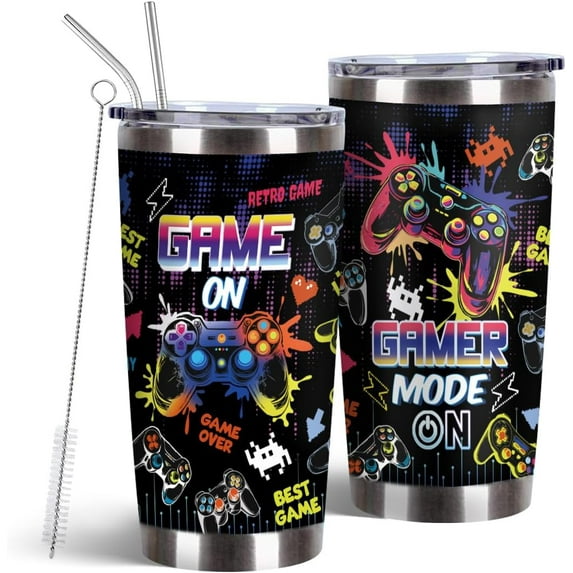 Gamer Gifts, 20 Oz Stainless Steel Game Controller Tumbler with Straw & Brush, Gifts for Boyfriend, Gamer Tumbler, Birthday Christmas Presents for Game Lovers, Gaming Tumbler