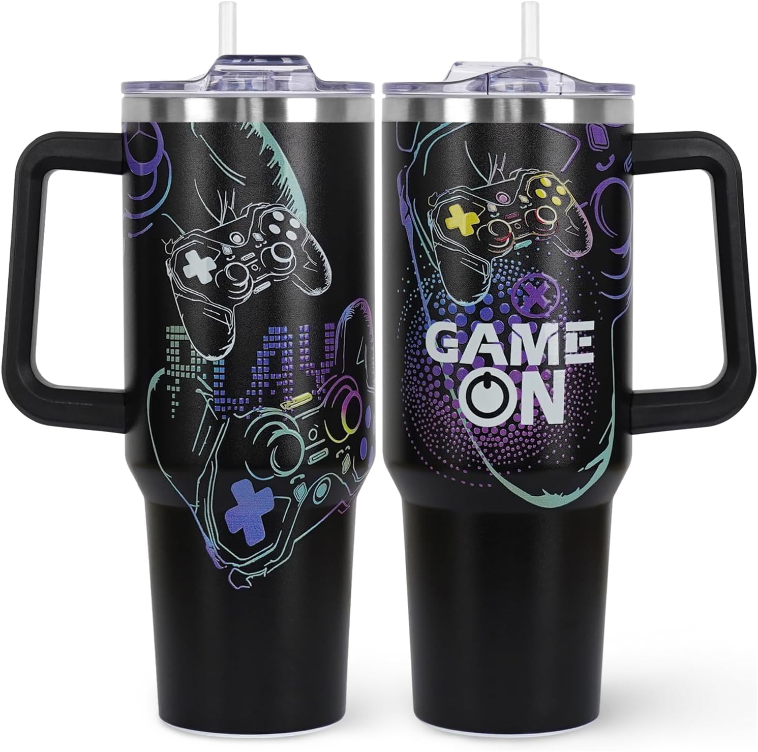 Gamer Gifts 40 oz Tumbler with Handle and Straw Lid for Men,Cool Gaming Video Game Gamepad Presents for Teens Son Dad Boyfriend Husband Father Christmas Easter Birthday Gift Tumbler Coffee Cup Mug