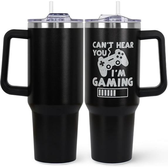 Gamer Gifts 40 oz Tumbler with Handle and Straw Lid for Men,Retro Gaming Video Game Gamepad Presents for Teens Son Dad Boyfriend Husband Father Christmas Easter Birthday Gift Tumbler Coffee Cup Mug