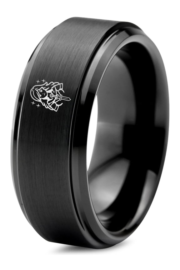 Black Gifts for Women Gamer Tungsten Wedding Band Engagement Gift Mourning Jewelry Fingerprint Ring