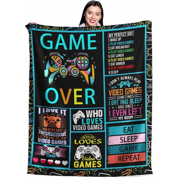 Gamer Gifts for Teen Boys, Lightweight Fleece Gaming Blanket with Xbox Controller Pattern Kids Throw Blanket for Birthdays Christmas Thanksgiving 60"x80"