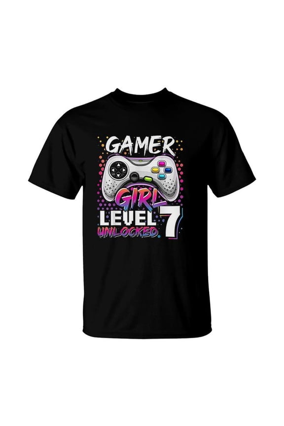 Gamer Girl Level 7 Unlocked Video Game 7th Birthday Gift TShirt