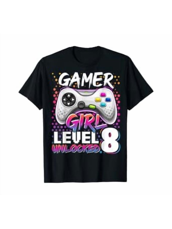 Gamer Girl Level 8 Unlocked Video Game 8Th Birthday T-Shirt